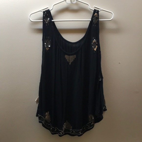 Free People Tops - Free people black beaded tank